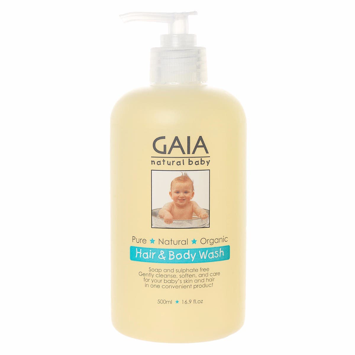gaia natural baby hair & body wash 500ml